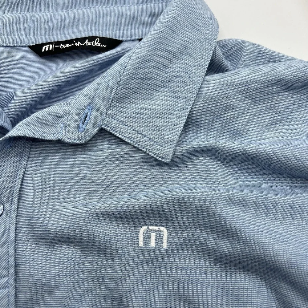 Travis Mathew Shirt Mens LG Blue Polo Golf Performance Pima Cotton Blend Stretch